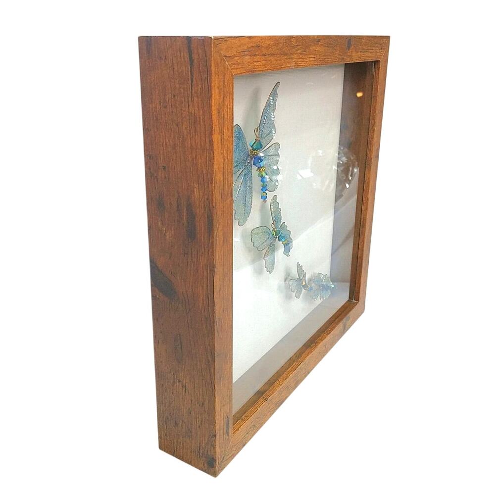 Shadow Box Wall Art Whimsical Butterflies Blue Morpho Framed 10x10 Artisan Made - Picture 4 of 12